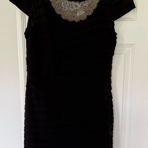 Adrianna Papell Black Mini Dress with Silver Accents